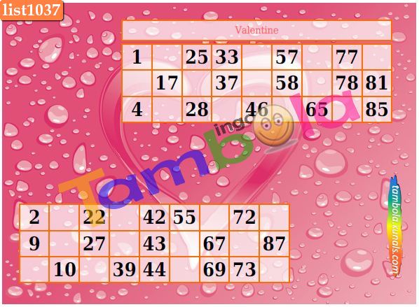 Valentine Theme Tambola Paper Games 2016 Kitty Party Games
